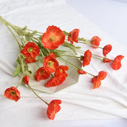 Artificial Poppy Flowers | Silk Wildflower Sprays | 23" Tall | Flocked Green Stems | Realistic Look | Single Stem | Home Decor | Floral Arrangement | Vibrant Silk Blooms