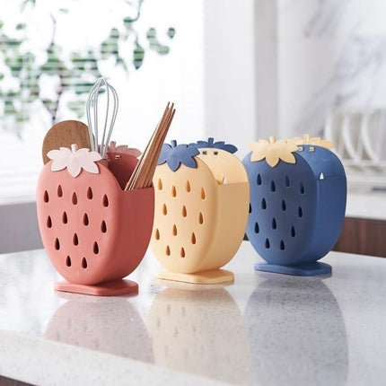 Strawberry Drying Stand | Cute Kitchen & Bathroom Organizer | Durable Plastic | 5 Colors | Quick Drainage Design | 6 x 7 x 3 Inches | Fun & Practical Decor for Utensils & Toothbrushes