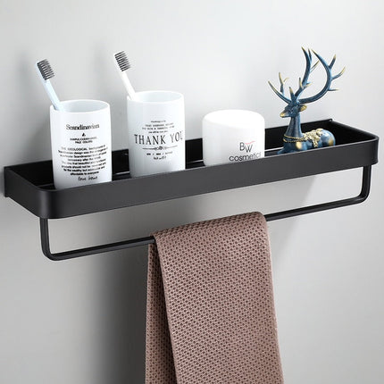 Aluminium Wall-Mounted Black Shelf | Bathroom & Living Room Storage | Grated Drainage Design | Stylish Display | 12.5cm Width | 4cm Depth | Durable & Sleek