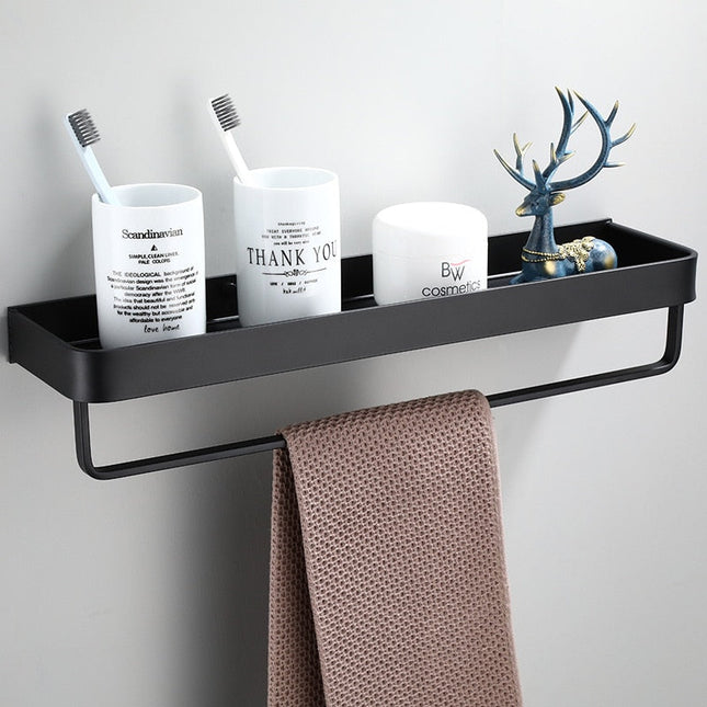 Aluminium Wall-Mounted Black Shelf | Bathroom & Living Room Storage | Grated Drainage Design | Stylish Display | 12.5cm Width | 4cm Depth | Durable & Sleek