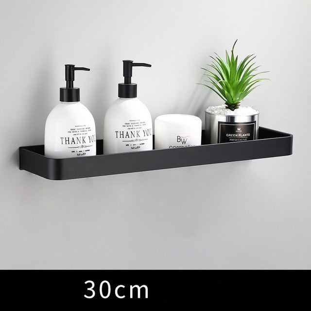 Aluminium Wall-Mounted Black Shelf | Bathroom & Living Room Storage | Grated Drainage Design | Stylish Display | 12.5cm Width | 4cm Depth | Durable & Sleek