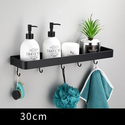Aluminium Wall-Mounted Black Shelf | Bathroom & Living Room Storage | Grated Drainage Design | Stylish Display | 12.5cm Width | 4cm Depth | Durable & Sleek