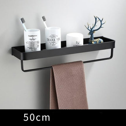 Aluminium Wall-Mounted Black Shelf | Bathroom & Living Room Storage | Grated Drainage Design | Stylish Display | 12.5cm Width | 4cm Depth | Durable & Sleek