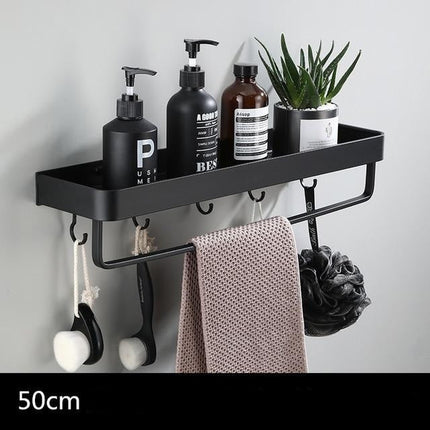Aluminium Wall-Mounted Black Shelf | Bathroom & Living Room Storage | Grated Drainage Design | Stylish Display | 12.5cm Width | 4cm Depth | Durable & Sleek