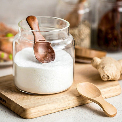Wooden Condiment Spoons Set | 4 Piece | Schima Superba Wood | Salt & Spice Jar Spoon | Light & Dark Colors | 7.0 x 3.5cm Size | Elegant Pantry Accessory | Hand Wash Only