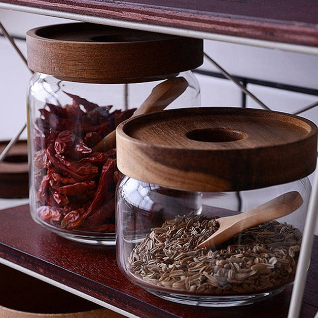 Wooden Condiment Spoons Set | 4 Piece | Schima Superba Wood | Salt & Spice Jar Spoon | Light & Dark Colors | 7.0 x 3.5cm Size | Elegant Pantry Accessory | Hand Wash Only