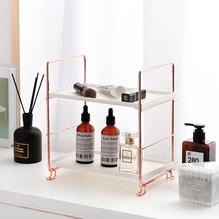 Adjustable Multi-Purpose Tiered Storage Stand | Water-Resistant Plastic Shelves | Metallic Handles | Bathroom, Bedroom, Laundry, Kitchen Pantry Organiser
