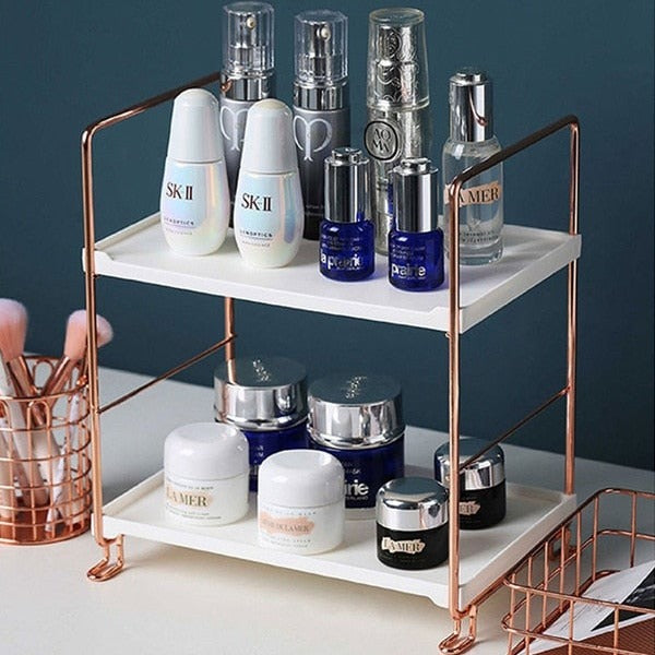 Adjustable Multi-Purpose Tiered Storage Stand | Water-Resistant Plastic Shelves | Metallic Handles | Bathroom, Bedroom, Laundry, Kitchen Pantry Organiser