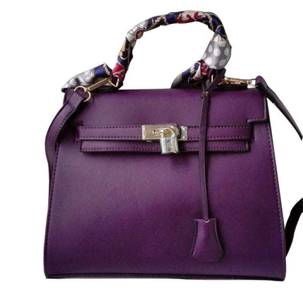 JASMIN NOIR Women's Fashion PU Leather Tote | Crossbody with Scarf Lock | Saffiano Pattern | Solid Color | Zipper Closure | Ribbons and Tassel Decor | Versatile Handbag | Inner Phone Pocket | Size M/S