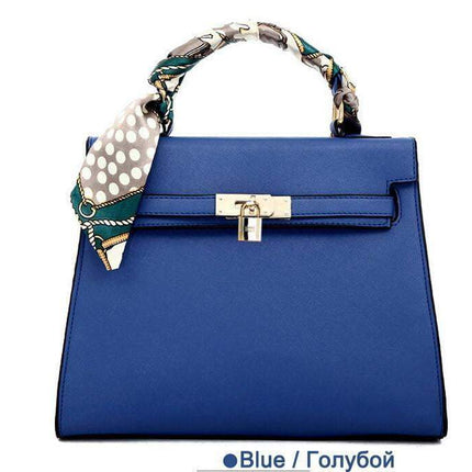 JASMIN NOIR Women's Fashion PU Leather Tote | Crossbody with Scarf Lock | Saffiano Pattern | Solid Color | Zipper Closure | Ribbons and Tassel Decor | Versatile Handbag | Inner Phone Pocket | Size M/S