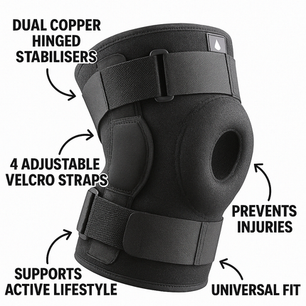 Advanced Knee Brace | Copper Hinged Stabilizers | Patella Gel Pad | Dual Open-Patella Design | ACL, MCL, PCL Pain Relief | 36 Support Modes | Adjustable Velcro Straps | Universal Fit | Medical-Grade Comfort