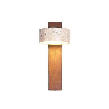 LumenAisle Wall Lamp | Natural Travertine and Wood | Japanese Wabi-Sabi Design | Minimalist LED Lighting | Easy Installation | Warm White Light | Perfect for Bedrooms, Living Rooms, Hallways