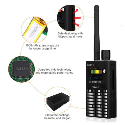 G318 Wireless RF Signal Detector | Detect Hidden Cameras, GPS Trackers, Listening Devices | Portable Privacy Protection | Highest Sensitivity & Multiple Modes | Wide Coverage Surveillance Tool