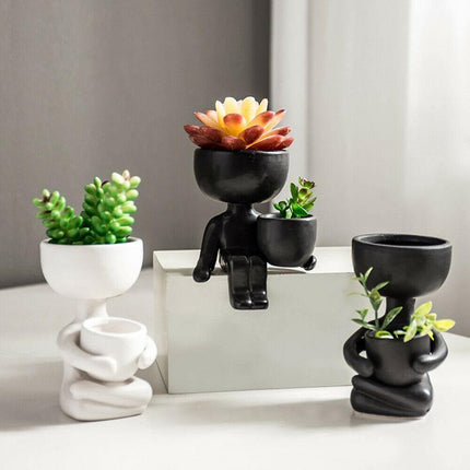 Charming Little Human Succulent Planter | Glazed Ceramic | Decorative Indoor Pot with Drainage | Creative Design for Small Plants and Cuttings | Ideal for Home or Office Decor | Perfect Gift for Plant Enthusiasts