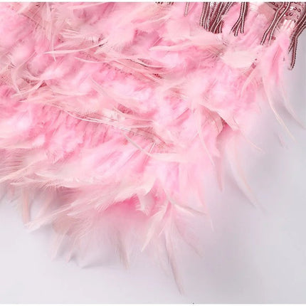 Flamenco Party Dress | Sequined Cocktail Dress with Spaghetti Straps | Feathers at Hem | Nine Colors | 1920s Glamour | Unique Event Fashion