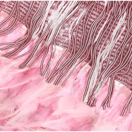 Flamenco Party Dress | Sequined Cocktail Dress with Spaghetti Straps | Feathers at Hem | Nine Colors | 1920s Glamour | Unique Event Fashion