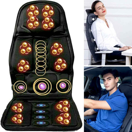 Heated Back Neck Cushion | 7 Vibration Motors | Muscle Tension Relief | Full Back and Seat Warmth | Auto Shut Off | Overheating Protection | Memory Foam Material | Fits Home, Office, Car | Adjustable Strap