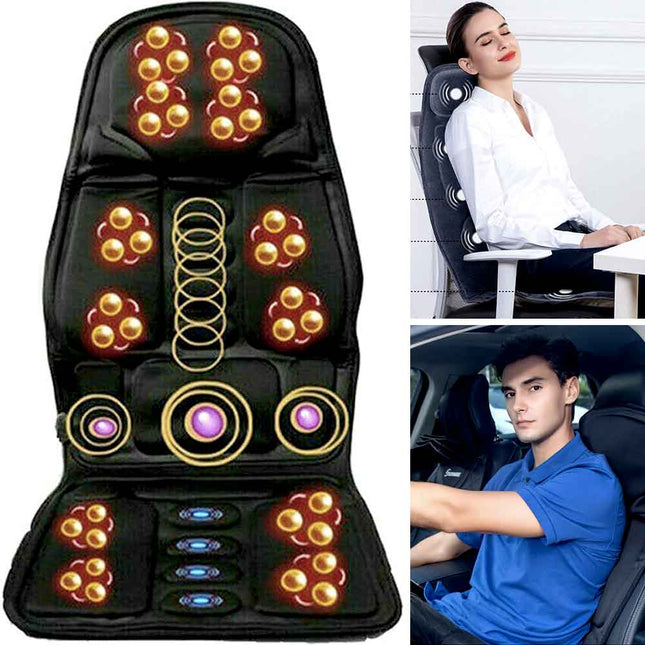 Heated Back Neck Cushion | 7 Vibration Motors | Muscle Tension Relief | Full Back and Seat Warmth | Auto Shut Off | Overheating Protection | Memory Foam Material | Fits Home, Office, Car | Adjustable Strap