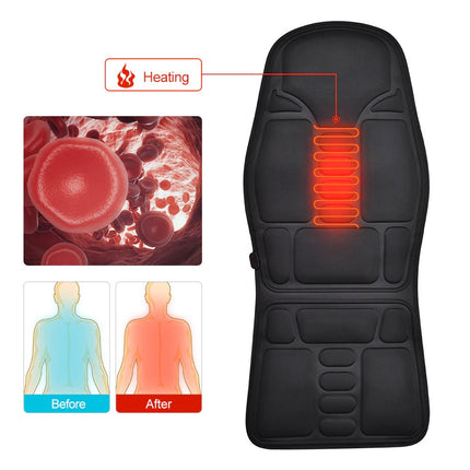 Heated Back Neck Cushion | 7 Vibration Motors | Muscle Tension Relief | Full Back and Seat Warmth | Auto Shut Off | Overheating Protection | Memory Foam Material | Fits Home, Office, Car | Adjustable Strap