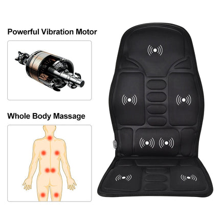 Heated Back Neck Cushion | 7 Vibration Motors | Muscle Tension Relief | Full Back and Seat Warmth | Auto Shut Off | Overheating Protection | Memory Foam Material | Fits Home, Office, Car | Adjustable Strap