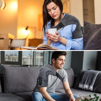 Wireless Heating Shoulder Massager | Adjustable Strap | USB Rechargeable | 3 Heat & Vibration Levels | Neoprene Material | LED Temperature Display | Suitable for Both Shoulders | Pain Relief | Easy to Use