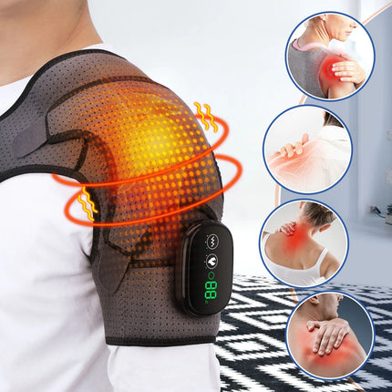 Wireless Heating Shoulder Massager | Adjustable Strap | USB Rechargeable | 3 Heat & Vibration Levels | Neoprene Material | LED Temperature Display | Suitable for Both Shoulders | Pain Relief | Easy to Use