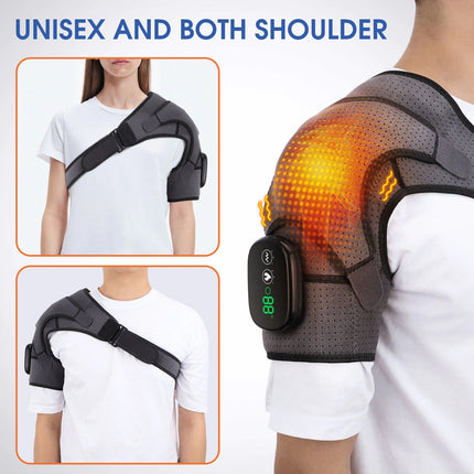 Wireless Heating Shoulder Massager | Adjustable Strap | USB Rechargeable | 3 Heat & Vibration Levels | Neoprene Material | LED Temperature Display | Suitable for Both Shoulders | Pain Relief | Easy to Use