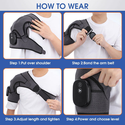Wireless Heating Shoulder Massager | Adjustable Strap | USB Rechargeable | 3 Heat & Vibration Levels | Neoprene Material | LED Temperature Display | Suitable for Both Shoulders | Pain Relief | Easy to Use
