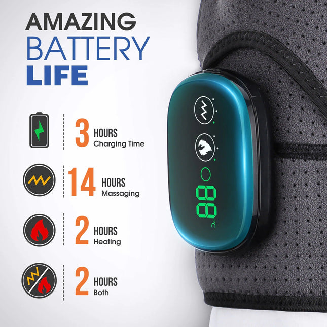 Wireless Heating Shoulder Massager | Adjustable Strap | USB Rechargeable | 3 Heat & Vibration Levels | Neoprene Material | LED Temperature Display | Suitable for Both Shoulders | Pain Relief | Easy to Use