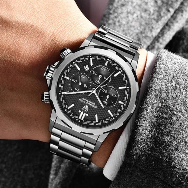 Men's Stainless Steel Chronograph Smartwatch | Adjustable Strap | Elegant Silver or Black Variants | Durable Wear-Resistant Design | Modern Technology | Personalized Fit | Stylish and Functional