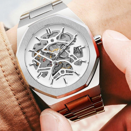 Phantom Stainless Steel Men's Automatic Watch | 42mm Black Dial | Silver Strap | Waterproof 30m | Elegant Design | Adjustable Size | Suitable for All Occasions