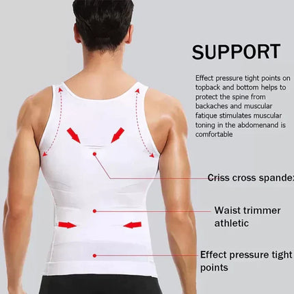 Slimming Compression Vest | Lightweight Shaping Undershirt for Men | Breathable Flex Fit | Posture Support | Invisible Under Clothing | Flattens Midsection | Comfortable All-Day Wear | Size Up if Between Sizes