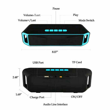 Portable Bluetooth Speaker | Wireless Audio | Built-in Microphone | 2 x 40mm Drivers | 10W Output | V-Bass Technology | MicroSD & 3.5mm Input | Rechargeable Battery | Up to 6 Hours Playtime | Black