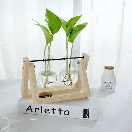 Handcrafted Glass Propagation Station | A-Frame Wooden Stand | Transparent Terrarium for Plant Roots Observation | Decorative Vase for Windowsills & Events | Easy Assembly | Perfect Gift for Plant Lovers