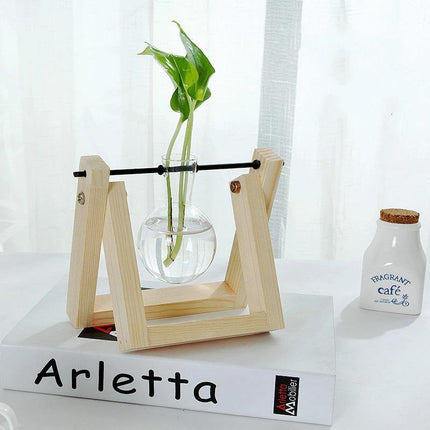 Handcrafted Glass Propagation Station | A-Frame Wooden Stand | Transparent Terrarium for Plant Roots Observation | Decorative Vase for Windowsills & Events | Easy Assembly | Perfect Gift for Plant Lovers
