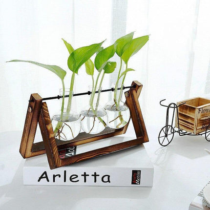 Handcrafted Glass Propagation Station | A-Frame Wooden Stand | Transparent Terrarium for Plant Roots Observation | Decorative Vase for Windowsills & Events | Easy Assembly | Perfect Gift for Plant Lovers