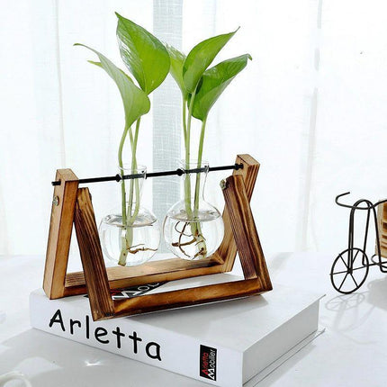 Handcrafted Glass Propagation Station | A-Frame Wooden Stand | Transparent Terrarium for Plant Roots Observation | Decorative Vase for Windowsills & Events | Easy Assembly | Perfect Gift for Plant Lovers