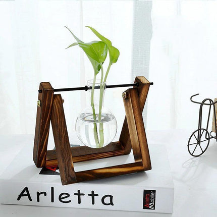 Handcrafted Glass Propagation Station | A-Frame Wooden Stand | Transparent Terrarium for Plant Roots Observation | Decorative Vase for Windowsills & Events | Easy Assembly | Perfect Gift for Plant Lovers