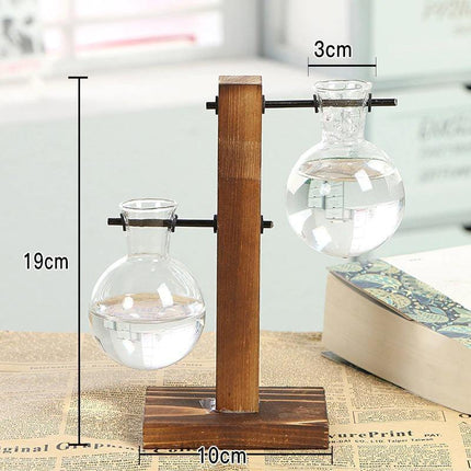 Glass Propagation Vase | Vertical Wooden Stand | 360° View | Decorative Glass Planter for Home Office | Durable Borosilicate Glass | Natural Wood Bracket | Ideal for African Violets and More | Easy Assembly