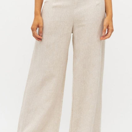 High Waisted Wide Leg Pants | Full Length Oatmeal Linen Trousers | Invisible Back Zipper | Functional Back Pockets | Sizes 6-16