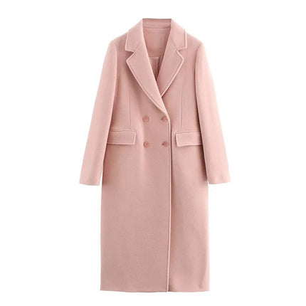 ELEANOR | Women's Double-Breasted Long Coat | Turn-Down Collar | Tailored Silhouette with Functional Pockets | Long Sleeves for Warmth | Elegant Outerwear for Everyday and Office Wear