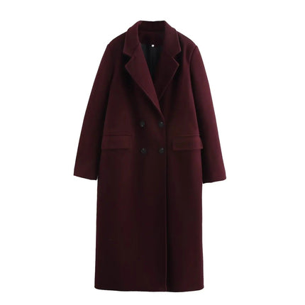 ELEANOR | Women's Double-Breasted Long Coat | Turn-Down Collar | Tailored Silhouette with Functional Pockets | Long Sleeves for Warmth | Elegant Outerwear for Everyday and Office Wear