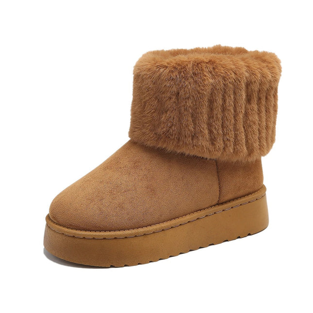 STELLA | Women's Mid-Heel Waterproof Snow Boots | Round Toe | Plush Interior | Brown