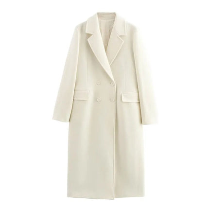 ELEANOR | Women's Double-Breasted Long Coat | Turn-Down Collar | Tailored Silhouette with Functional Pockets | Long Sleeves for Warmth | Elegant Outerwear for Everyday and Office Wear