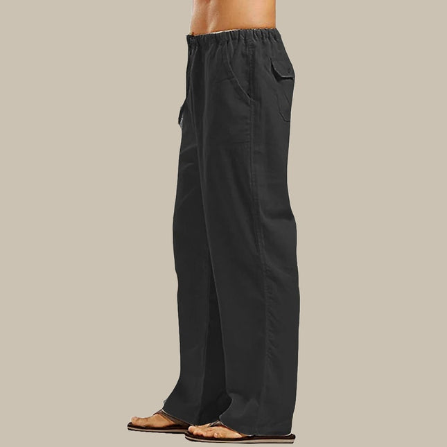 Van Hallen Men's Loose-Fit Long Pants | Elastic Waistband | Straight-Leg | Functional Side Pockets | Versatile Casual Wear | Available in Khaki, Black, Dark Grey, White, Dark Blue | Sizes S-3XL