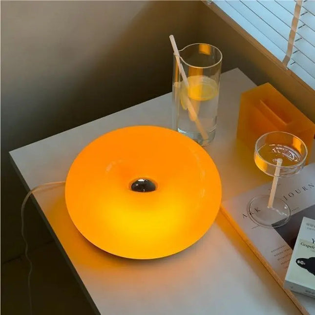 Modern LED Table Lamp | Unique Donut Shape | Dimmable Touch Switch | Energy-Efficient Lighting | High-Quality Glass and Metal | For Living Room, Bedroom, Office | Adjustable Brightness