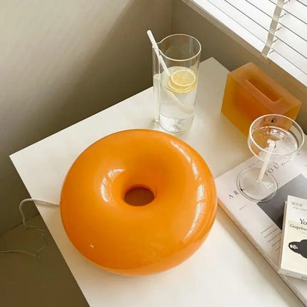 Modern LED Table Lamp | Unique Donut Shape | Dimmable Touch Switch | Energy-Efficient Lighting | High-Quality Glass and Metal | For Living Room, Bedroom, Office | Adjustable Brightness