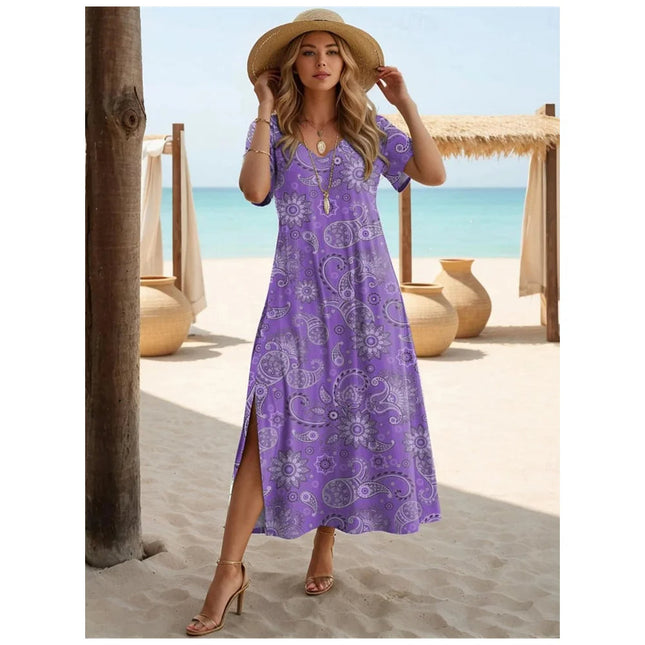 LAVANDER | Women's Coastal Breeze Maxi Dress | Floral Print | Breathable Fabric | Beach or Outdoor Wear