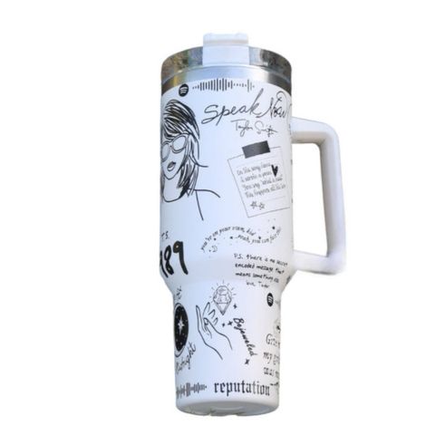 Taylor Swift Inspired Stainless Steel Tumbler | Insulated Leak-Resistant Design | Custom Lyrics & Sketches | Double-Wall Vacuum Sealed | Durable & Rust-Resistant | Ergonomic Handle | Dishwasher Safe | Travel Friendly