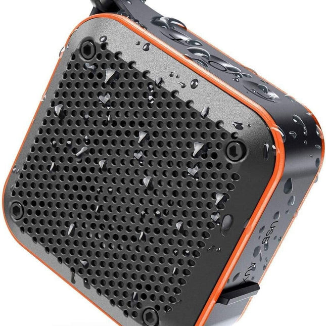 Portable Bluetooth Speaker | Waterproof IP67 | 5W HD Stereo Sound | TWS Pairing | 12H Playtime | Metal Hook | Supports TF Card | Built-in Mic | Bluetooth 5.0 | 66 Ft Range | FM Radio